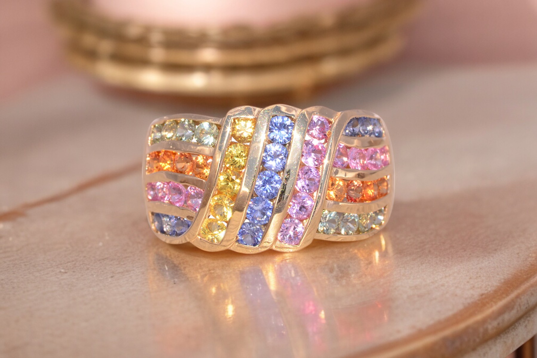 SOLD - The Nebula Symphony: Multicolor Sapphire Ring in Yellow Gold - Image 8