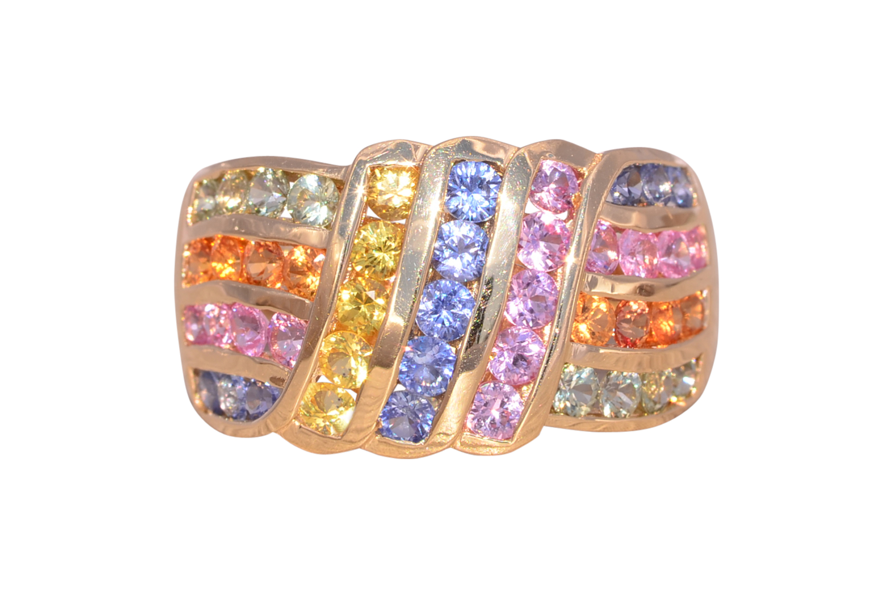 SOLD - The Nebula Symphony: Multicolor Sapphire Ring in Yellow Gold