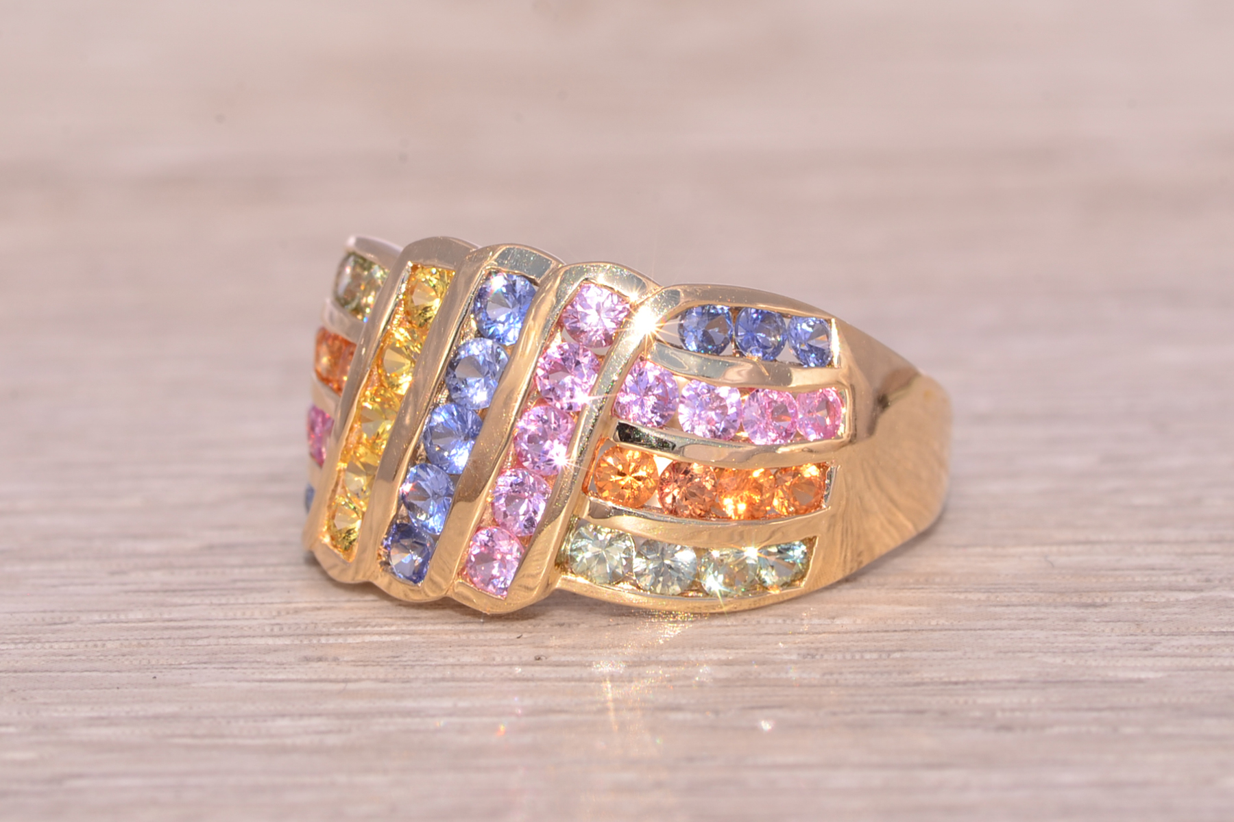 SOLD - The Nebula Symphony: Multicolor Sapphire Ring in Yellow Gold - Image 6