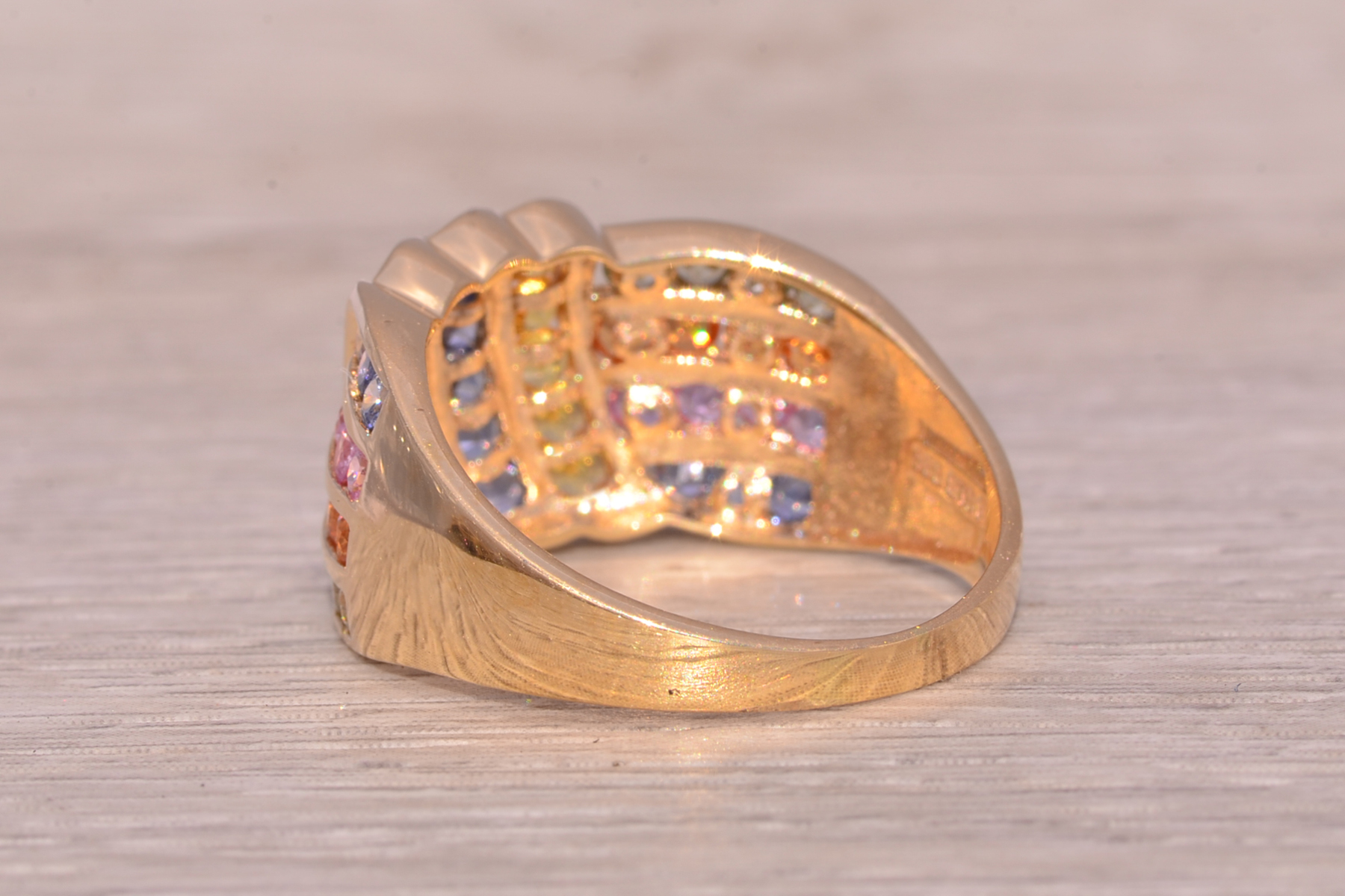 SOLD - The Nebula Symphony: Multicolor Sapphire Ring in Yellow Gold - Image 5