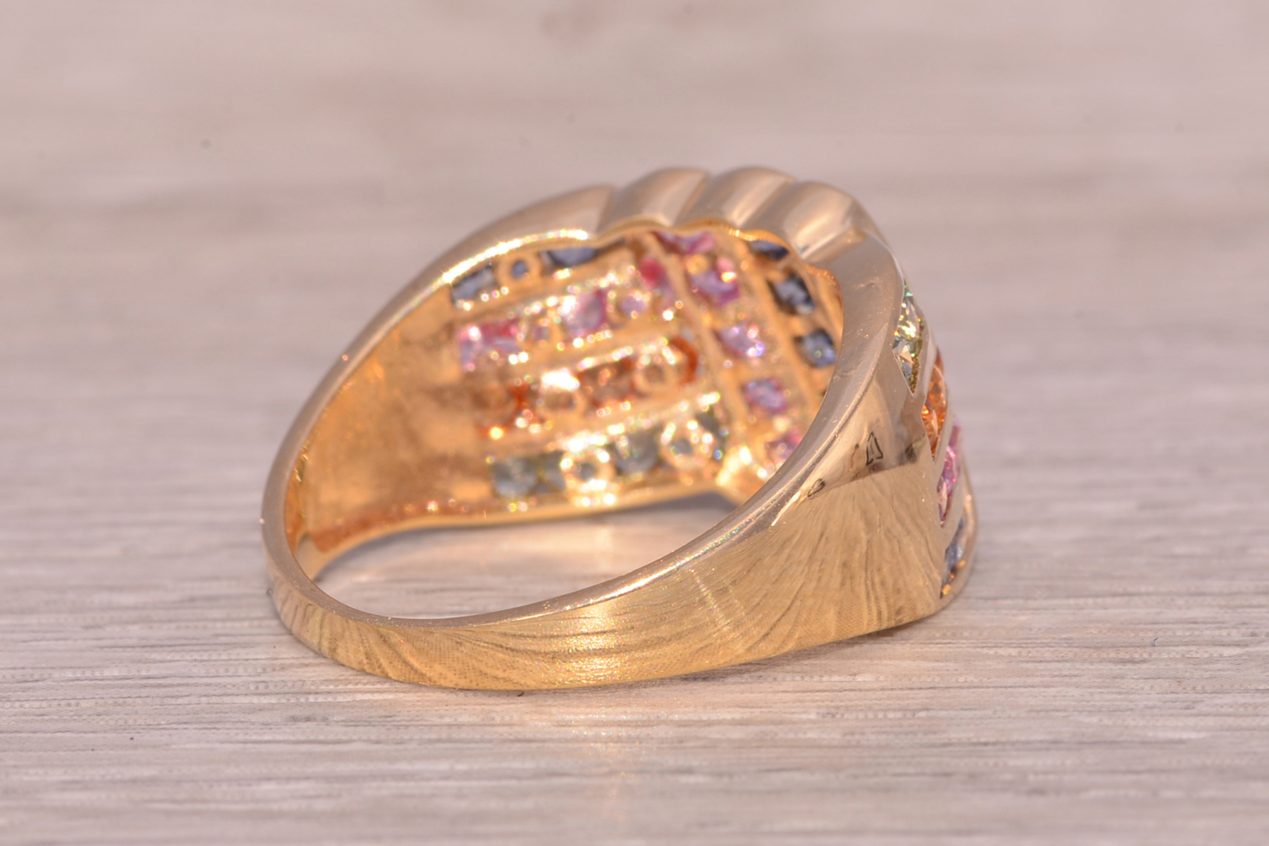SOLD - The Nebula Symphony: Multicolor Sapphire Ring in Yellow Gold - Image 4