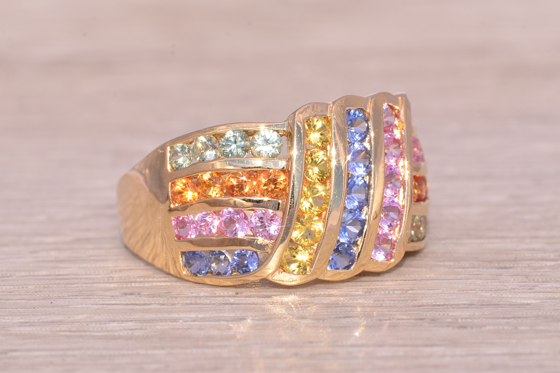 SOLD - The Nebula Symphony: Multicolor Sapphire Ring in Yellow Gold - Image 3