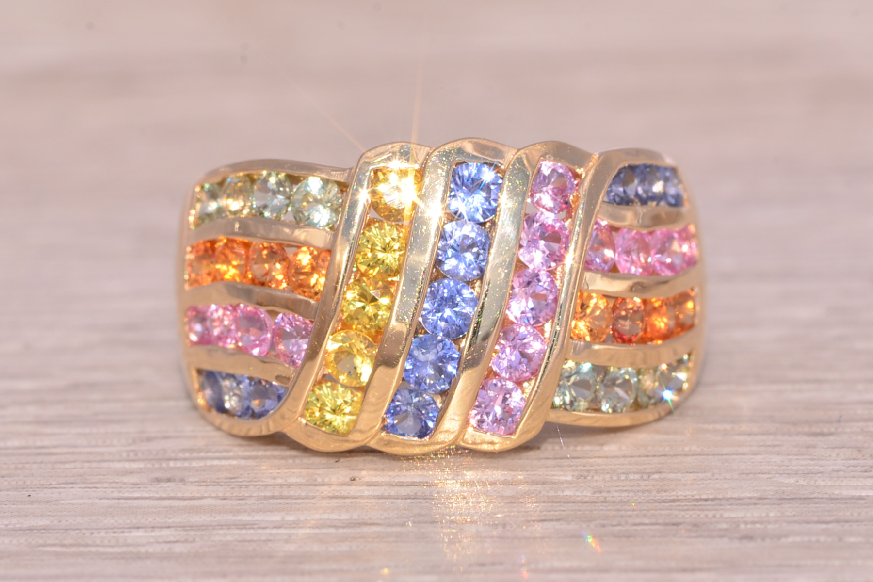 SOLD - The Nebula Symphony: Multicolor Sapphire Ring in Yellow Gold - Image 2