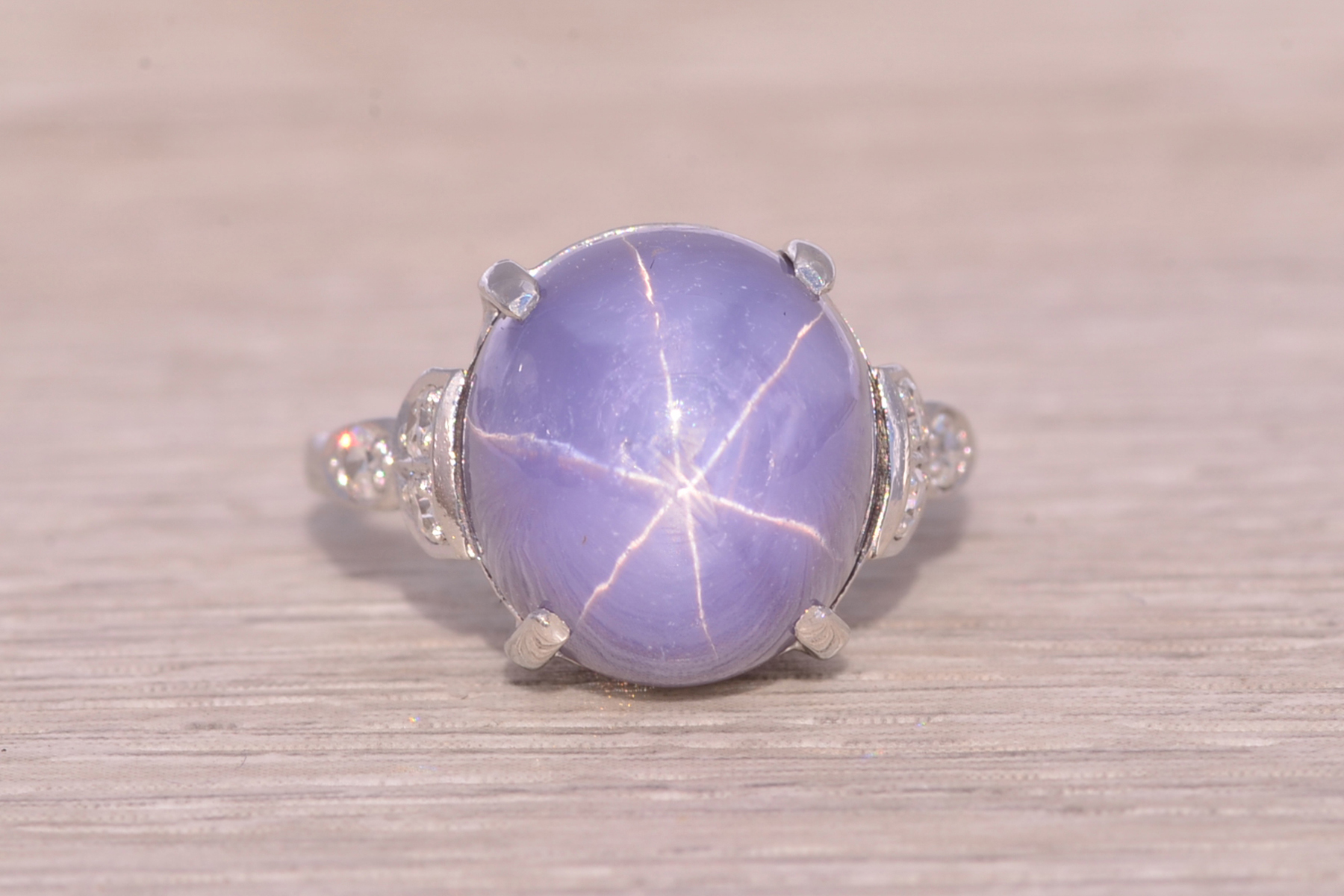 SOLD - The Starry Lavender: Art Deco Star Sapphire and Diamond Ring in Platinum - Image 2