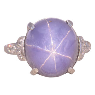 SOLD - The Starry Lavender: Art Deco Star Sapphire and Diamond Ring in Platinum