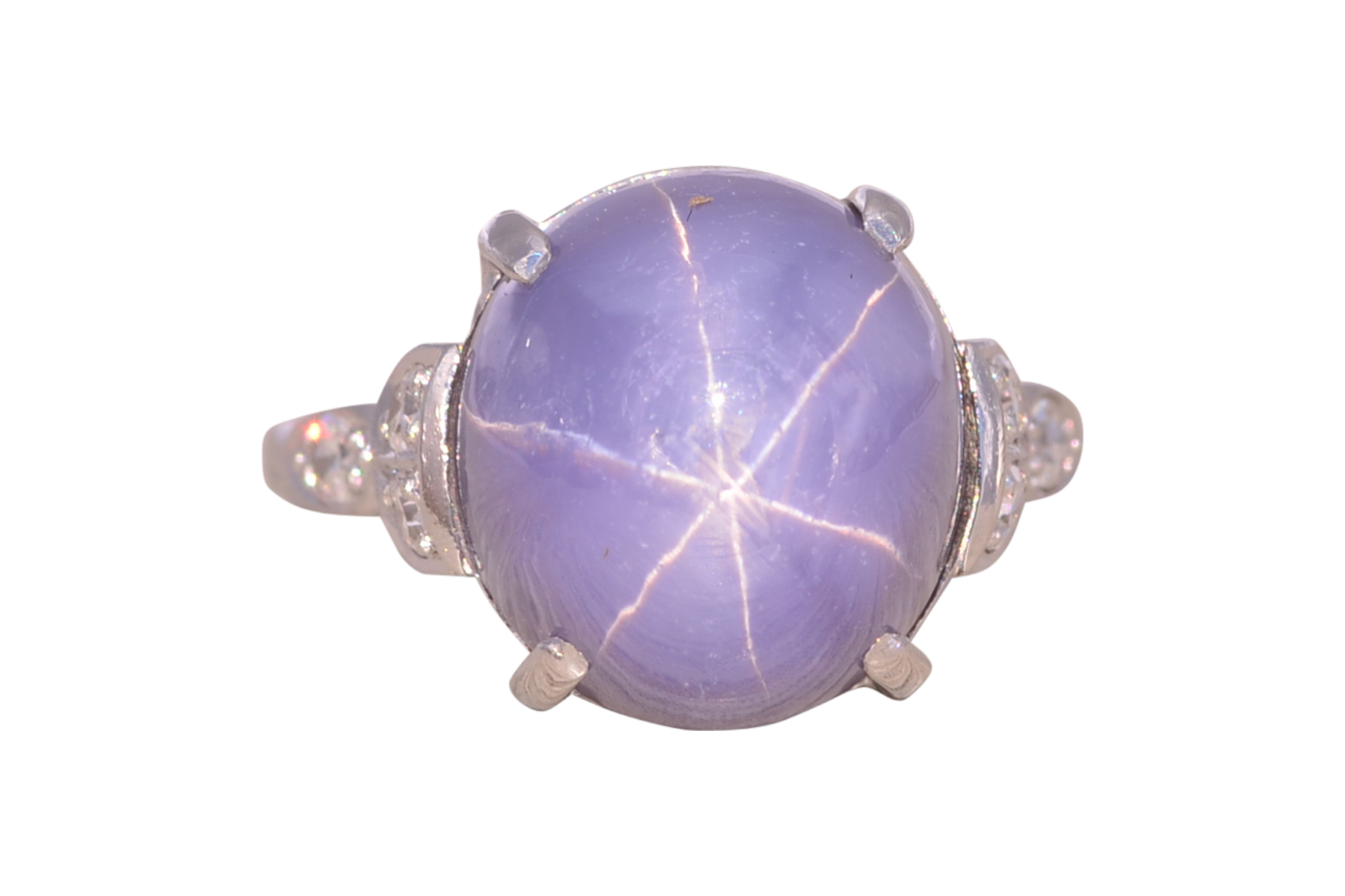 SOLD - The Starry Lavender: Art Deco Star Sapphire and Diamond Ring in Platinum