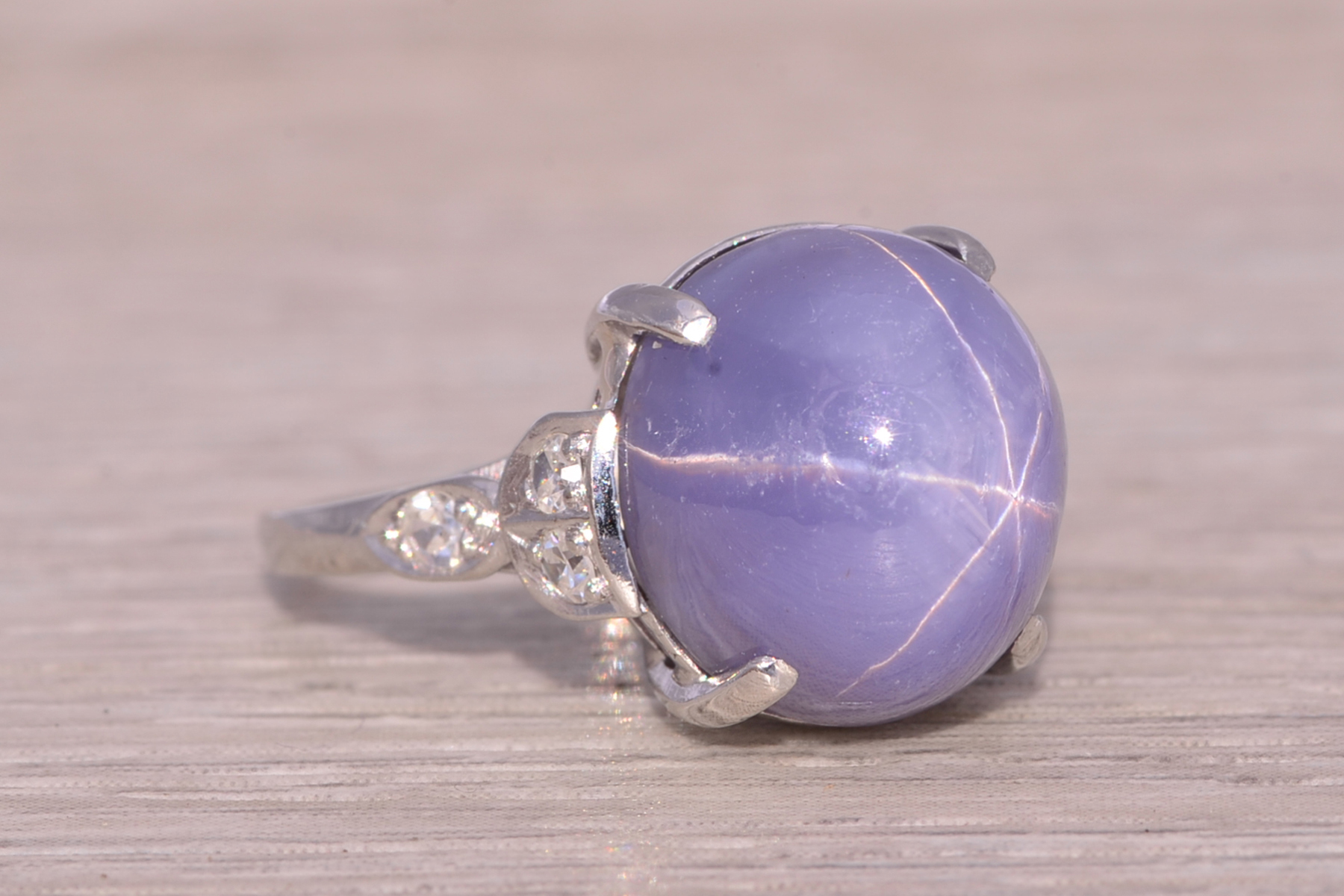 SOLD - The Starry Lavender: Art Deco Star Sapphire and Diamond Ring in Platinum - Image 6