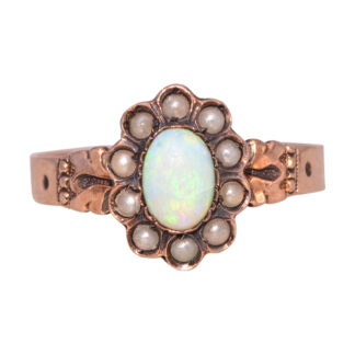 The Opulent Heirloom: Australian Opal and Seed Pearl Ring in Rose Gold