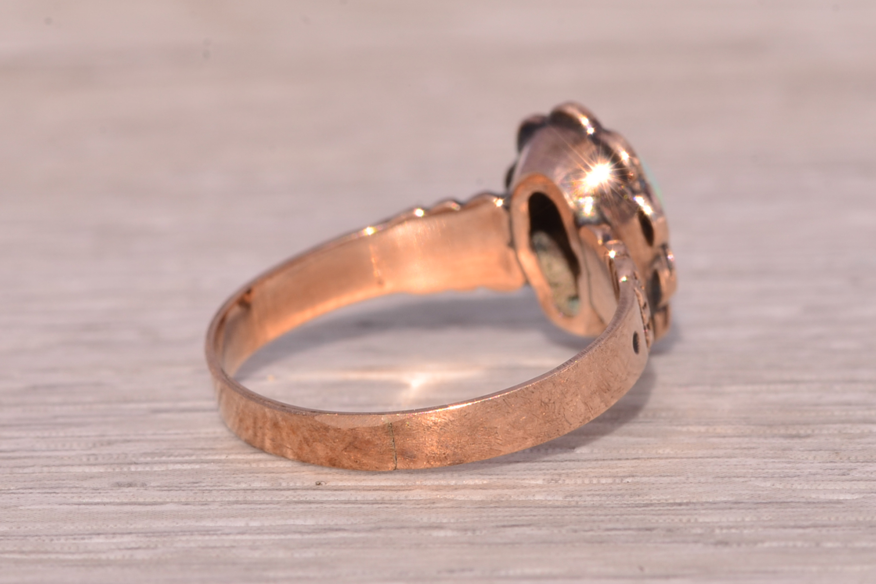The Opulent Heirloom: Australian Opal and Seed Pearl Ring in Rose Gold - Image 5