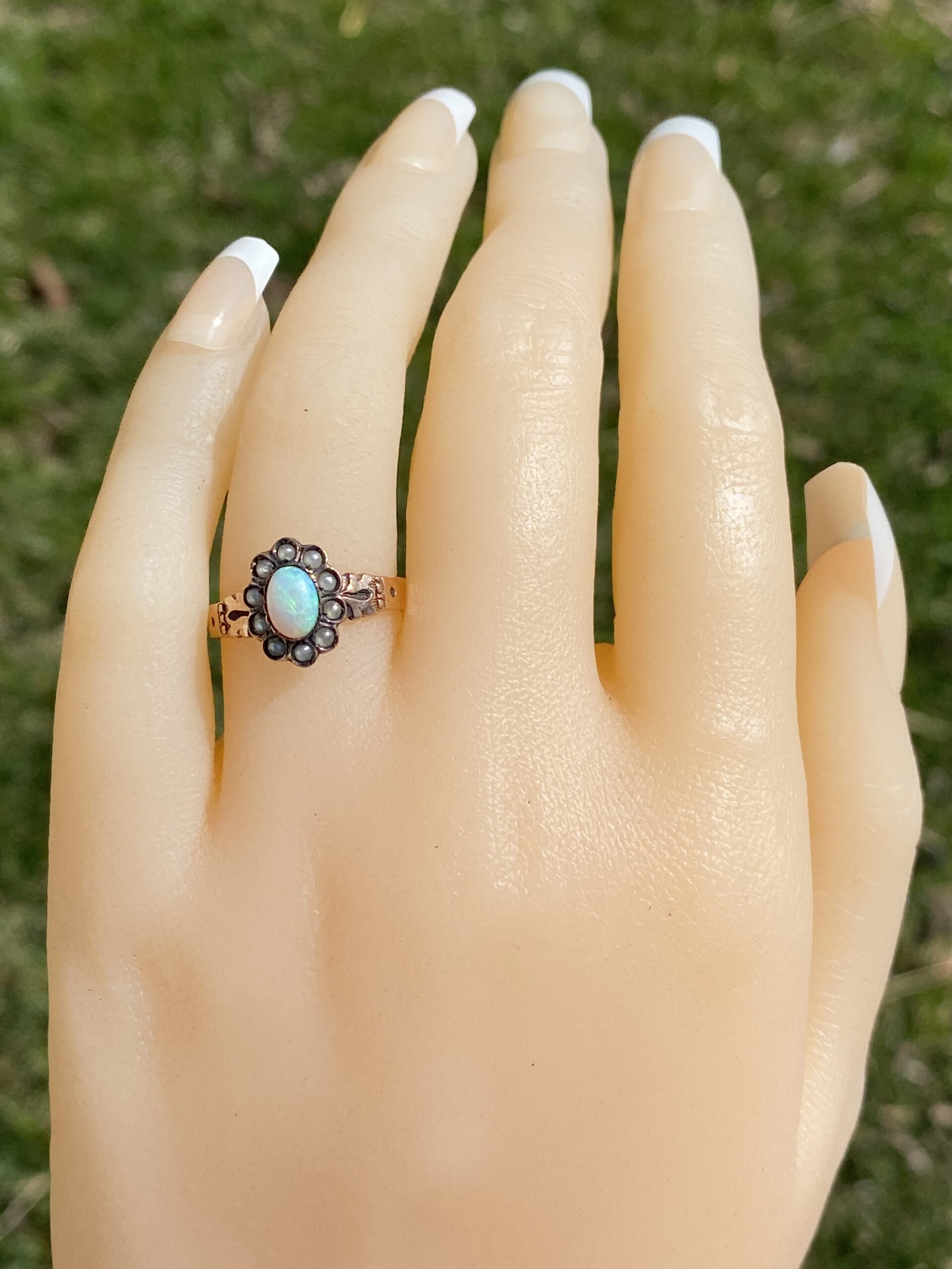 The Opulent Heirloom: Australian Opal and Seed Pearl Ring in Rose Gold - Image 8