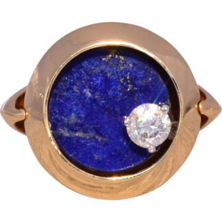 SOLD - The Night Sky: Mid-Century Modern Spinning Diamond and Lapis Ring in Yellow Gold