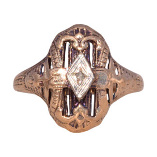 The Deco Delight:  Art Deco Two Tone Gold Ring set with Natural Diamond
