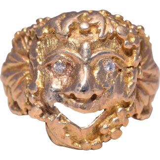 The Bacchus Charm: God of Wine Motif Diamond Ring in Yellow Gold