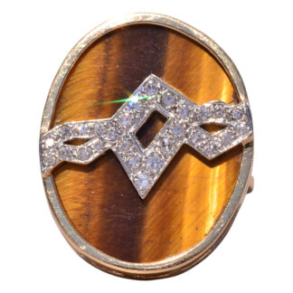 The Deco Glimmer: Hammerman Brothers Tiger’s Eye and Diamond Ring in Yellow Gold