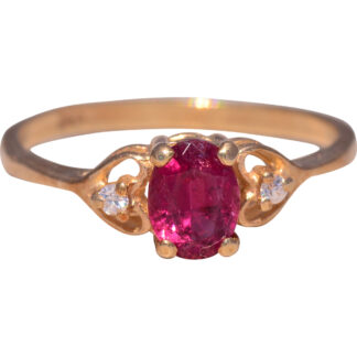 The Scarlet Whimsy: Rubellite Tourmaline and Diamond Ring in Yellow Gold