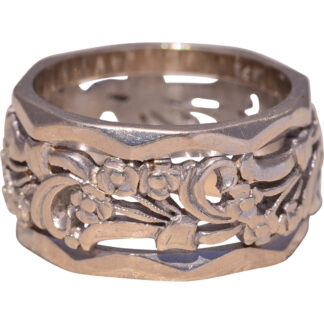 The Blossom Crest: Late Deco Floral Ring in White Gold