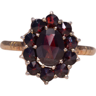 The Bohemian Bloom: Antique Garnet Cluster Ring in Yellow Gold and Silver