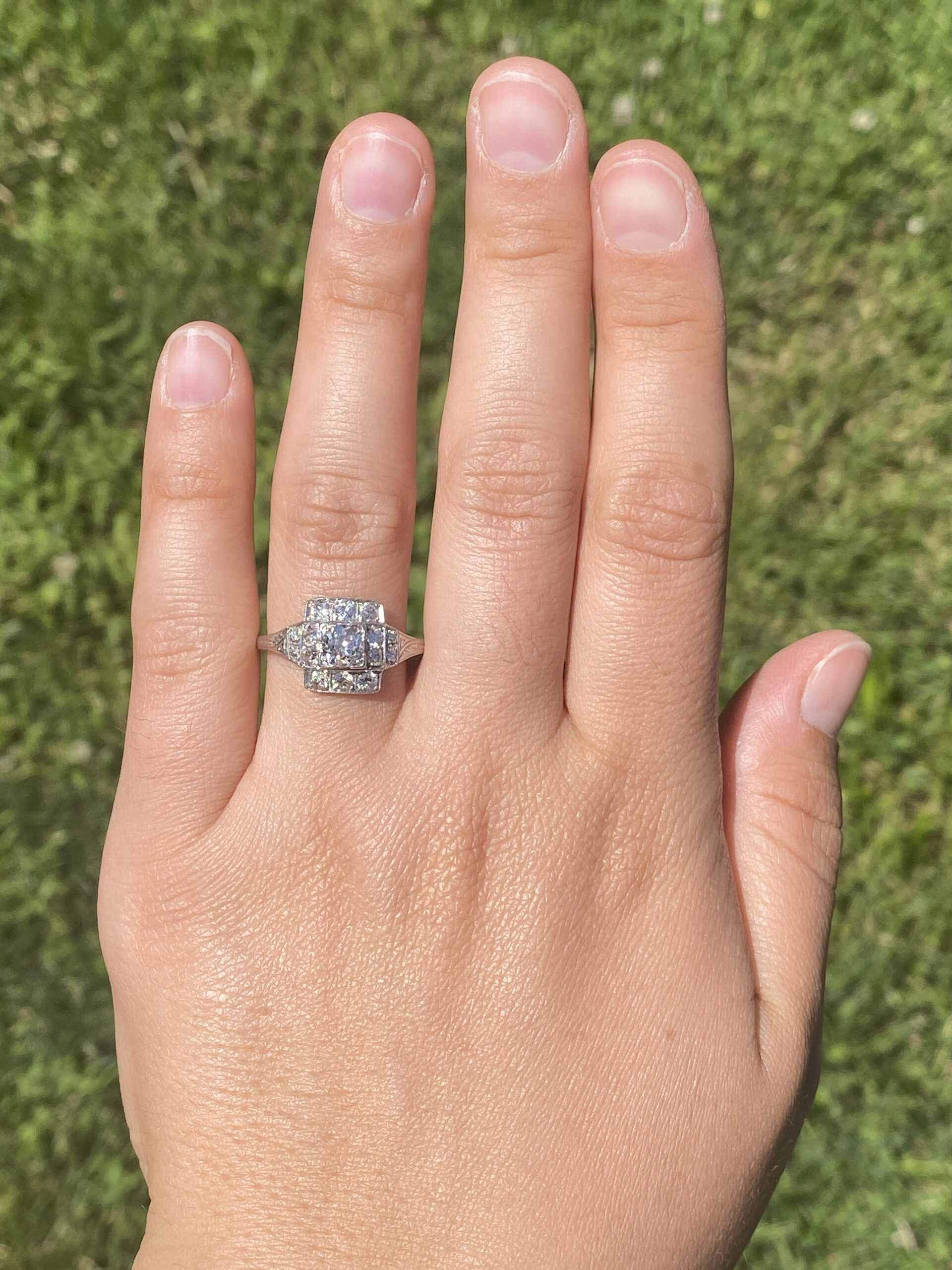 SOLD - The Deco Tier: Old Mine Cut Natural Diamond Ring in White Gold - Image 8