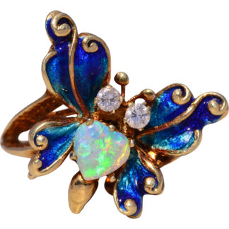 The Butterfly Bloom: Australian Opal and Natural Diamond Ring in Yellow Gold