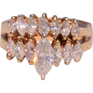 The Diamond Cascade: Marquise Cut Natural Diamond Engagement Ring and Band Set in Yellow Gold