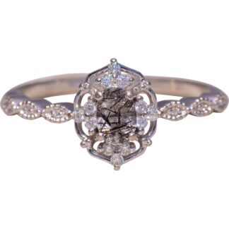 The Crystal Web: Tourmalinated Quartz and Natural Diamond Ring in White Gold