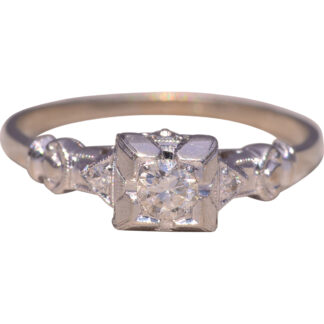 The Deco Petal: Art Deco Era Natural Diamond Ring in White Gold