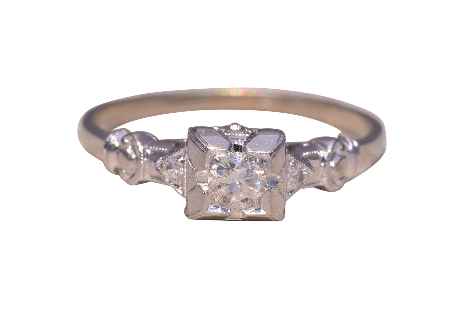 The Deco Petal: Art Deco Era Natural Diamond Ring in White Gold