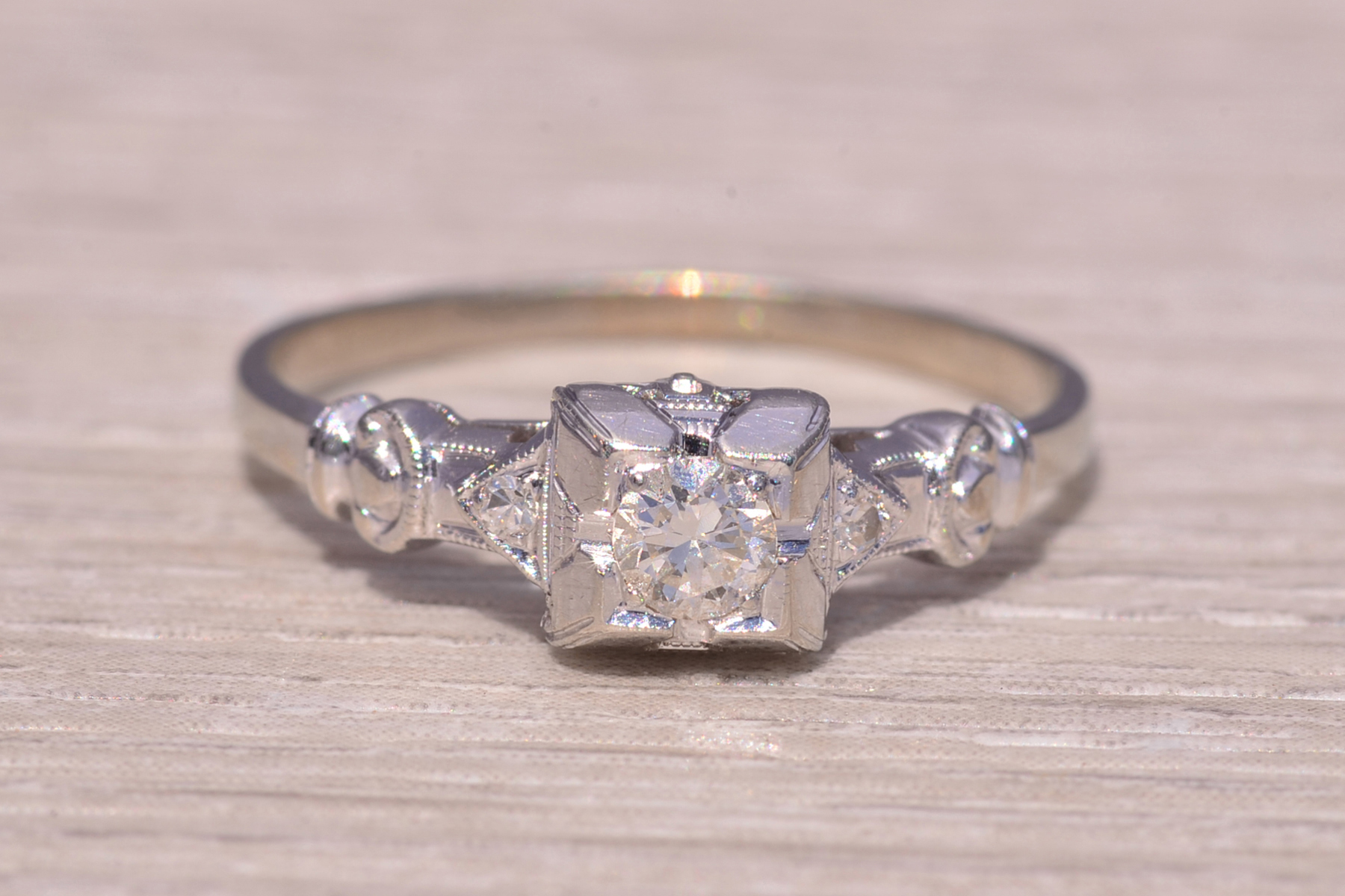 The Deco Petal: Art Deco Era Natural Diamond Ring in White Gold - Image 7