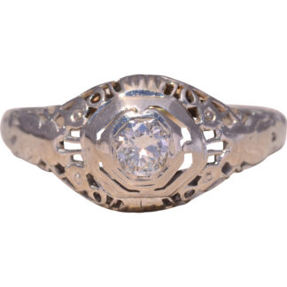 The Deco Filigree: Art Deco Era Diamond Engagement Ring in White Gold
