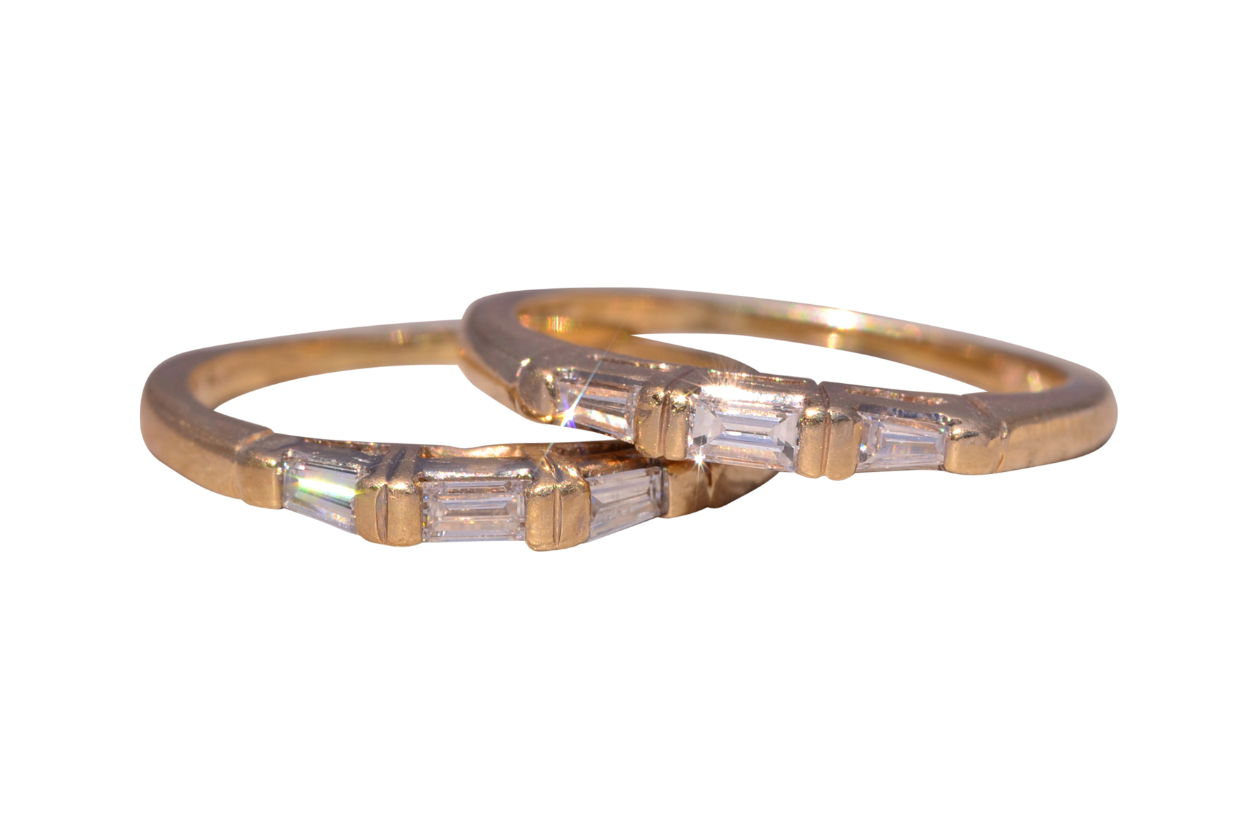 The Deco Duo: Matched Pair of Natural Diamond Bands in Yellow Gold