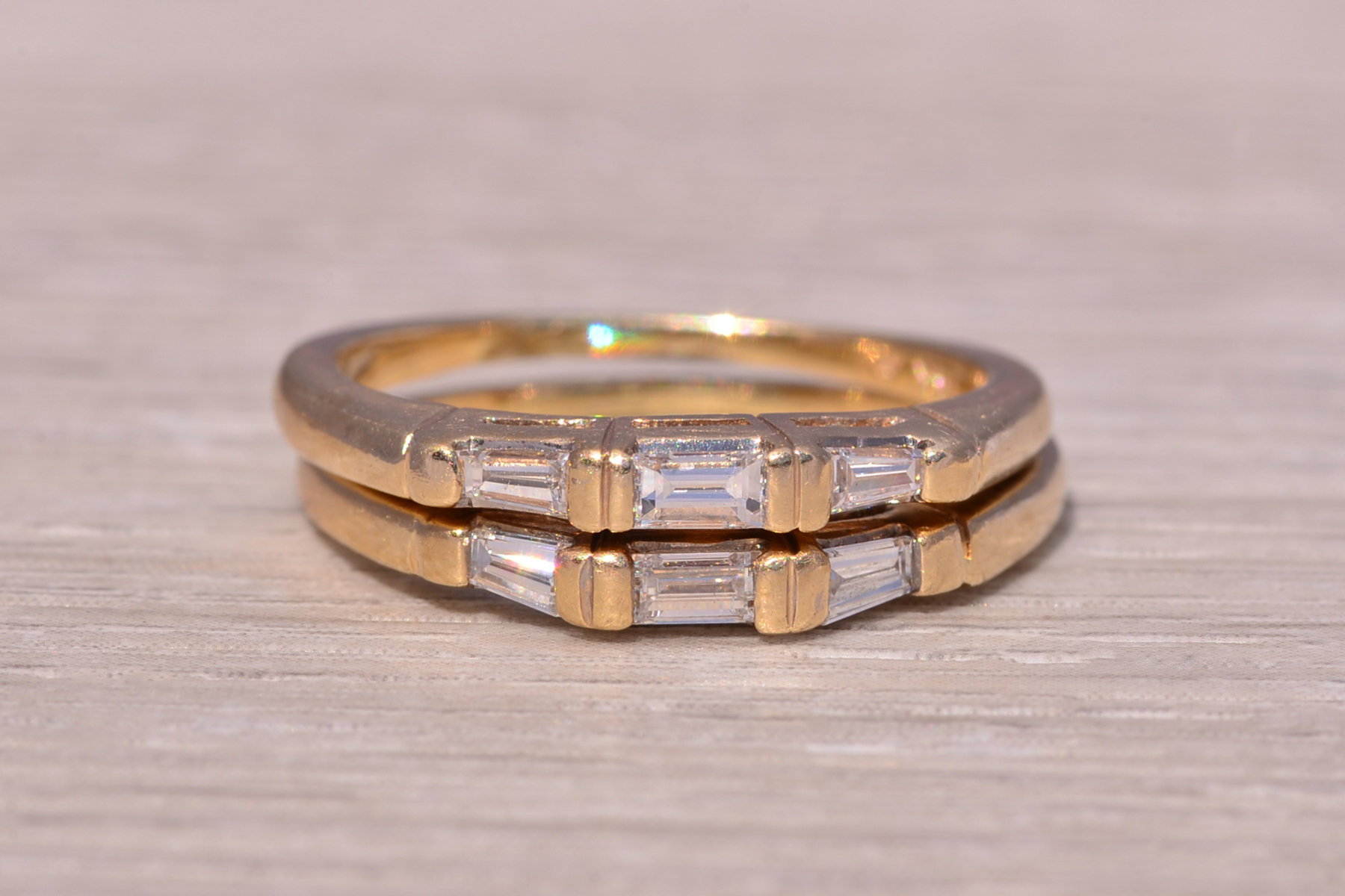The Deco Duo: Matched Pair of Natural Diamond Bands in Yellow Gold - Image 8