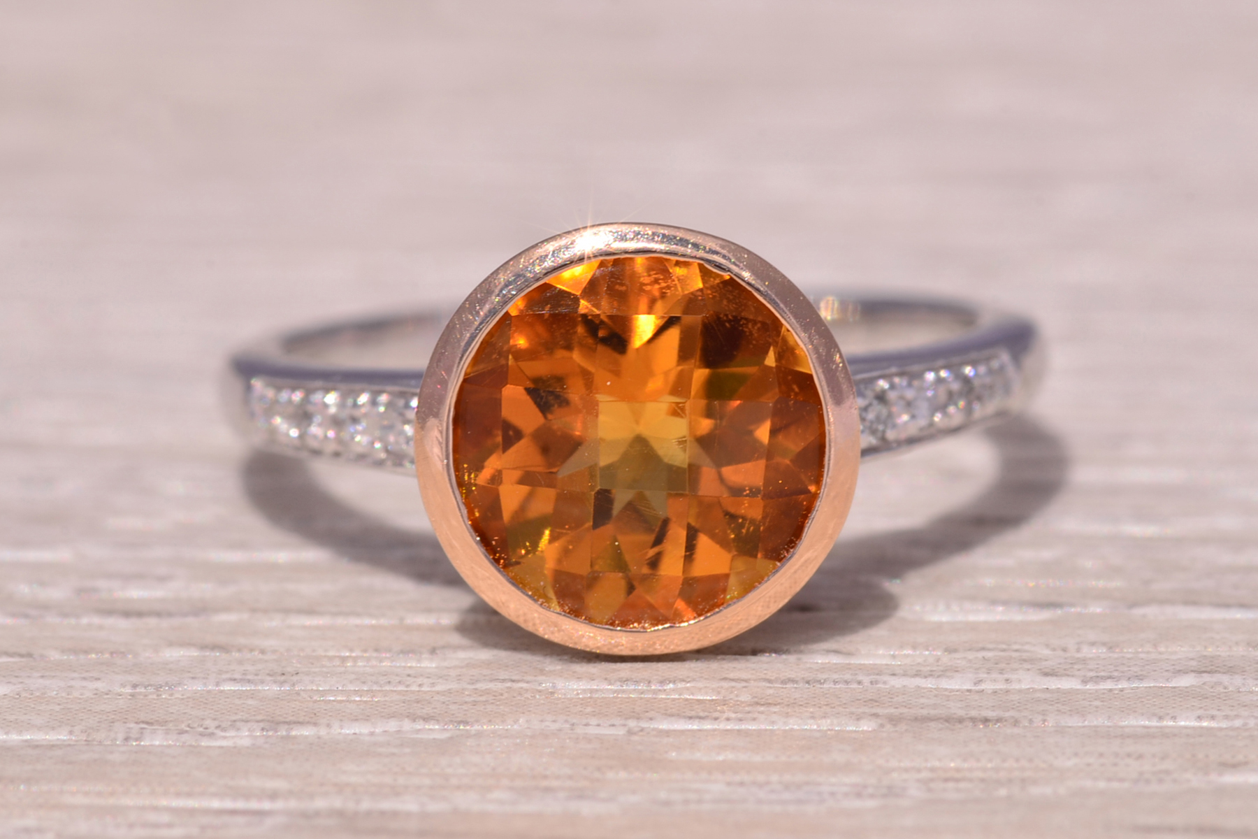 The Sunset Glow: Citrine and Natural Diamond Ring in Two-Tone Gold - Image 2