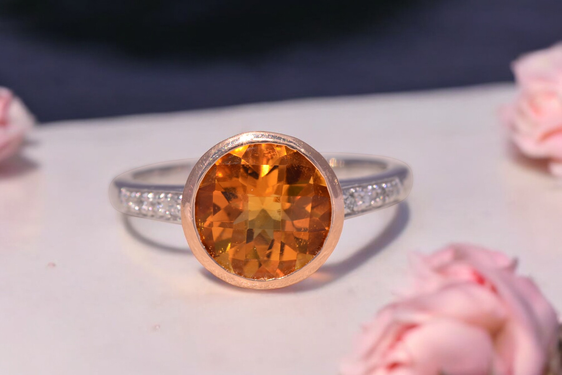 The Sunset Glow: Citrine and Natural Diamond Ring in Two-Tone Gold - Image 11