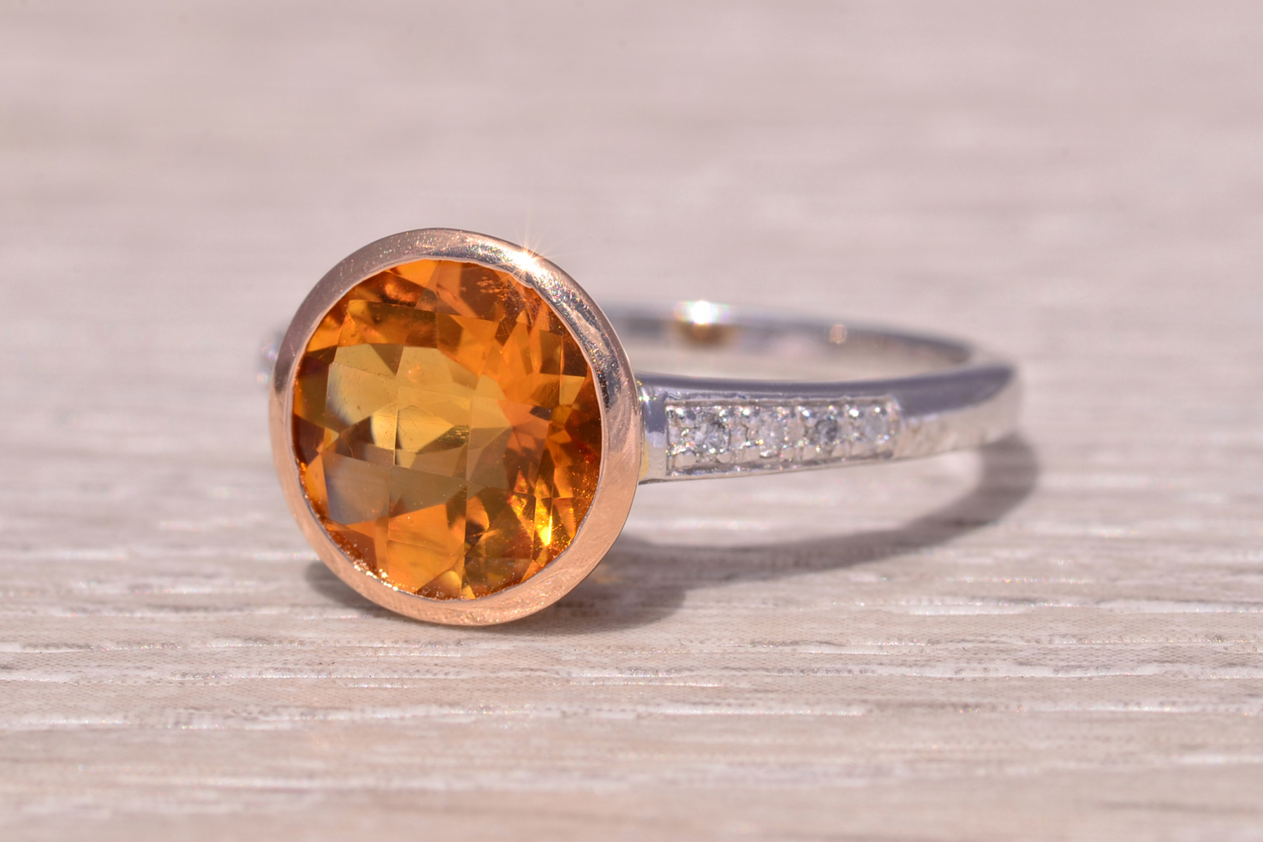 The Sunset Glow: Citrine and Natural Diamond Ring in Two-Tone Gold - Image 3