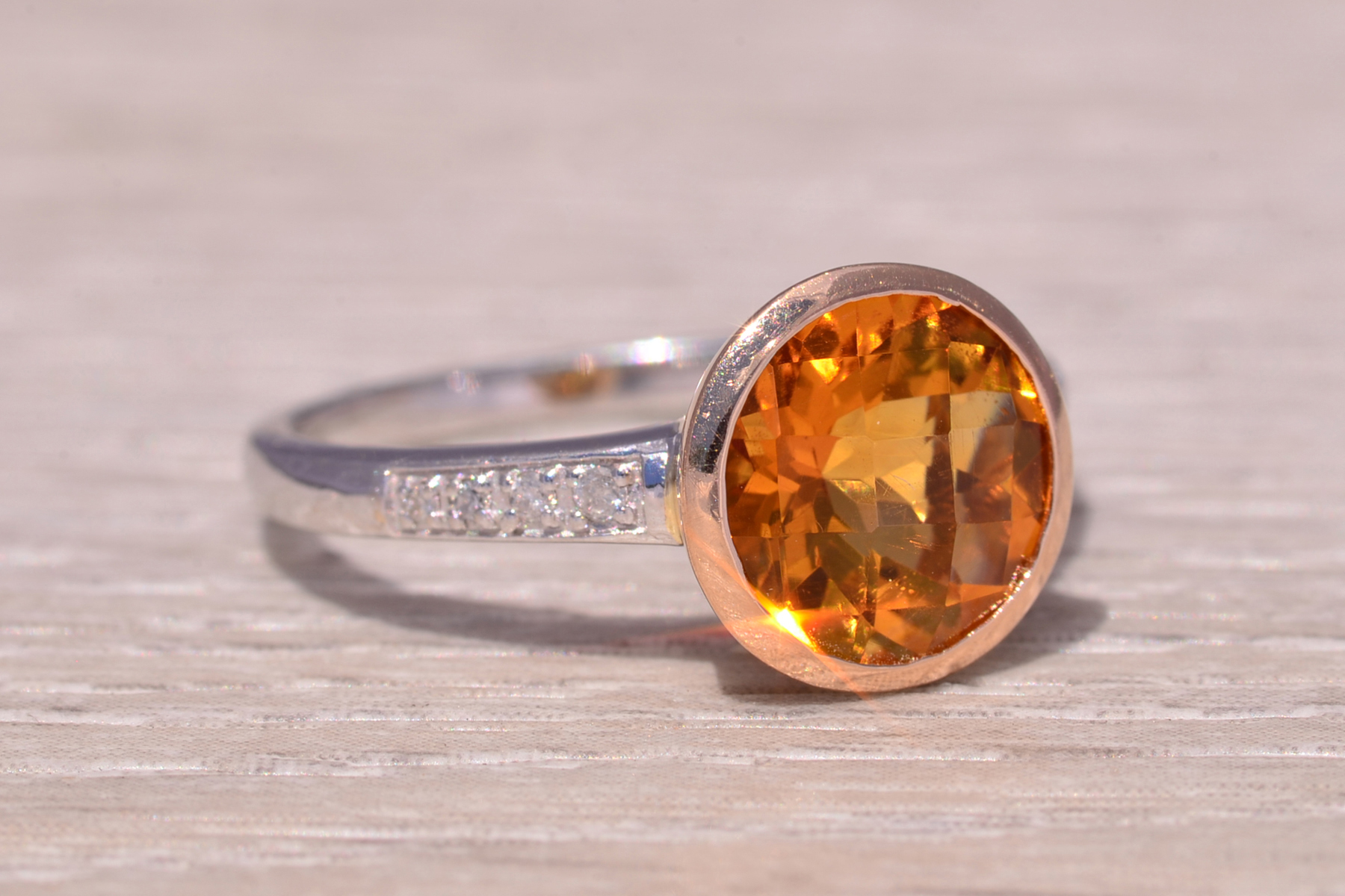 The Sunset Glow: Citrine and Natural Diamond Ring in Two-Tone Gold - Image 6