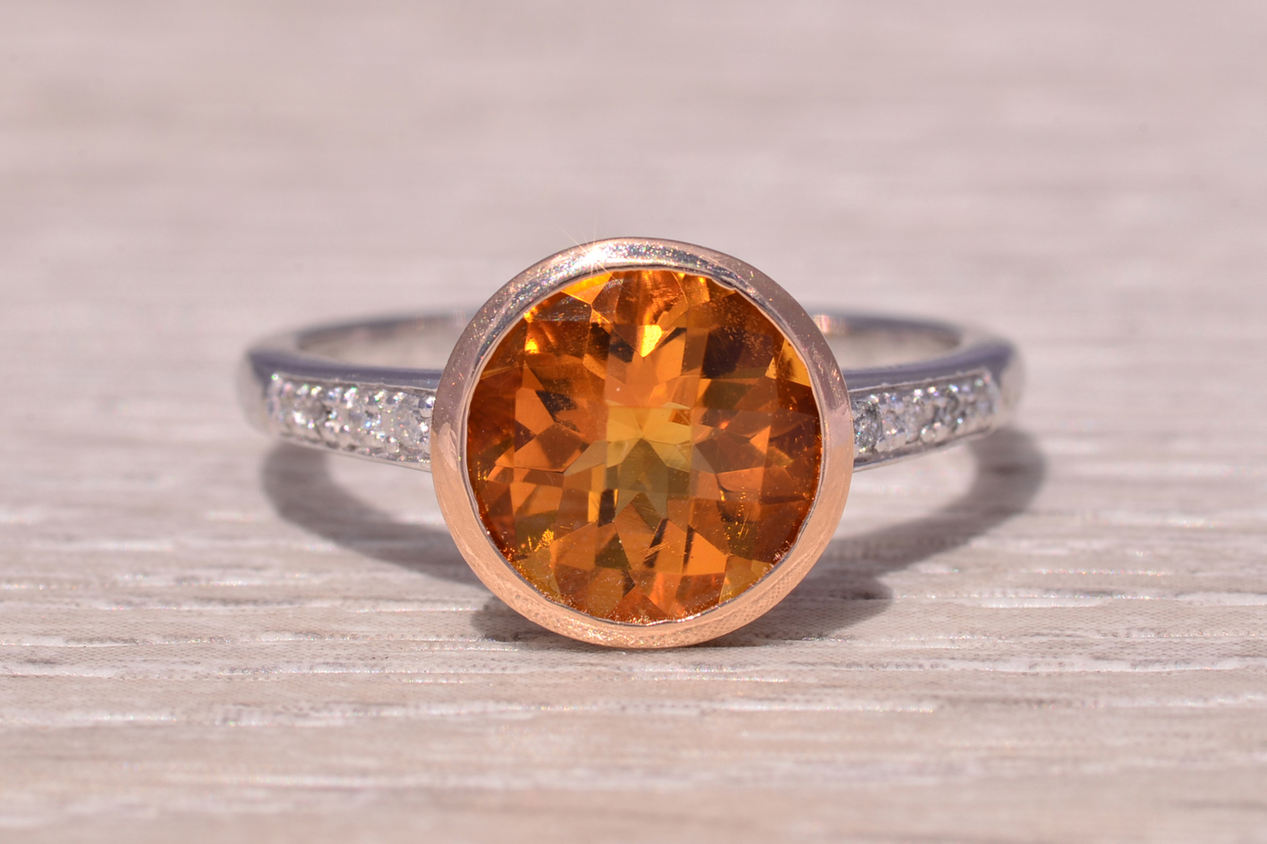 The Sunset Glow: Citrine and Natural Diamond Ring in Two-Tone Gold - Image 7