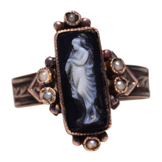 SOLD - The Roman Whisper: Antique Cameo and Seed Pearl Ring in Rose Gold