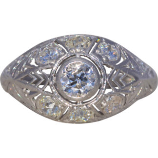 The Arcaded Heirloom: European Cut Natural Diamond Ring in Platinum