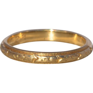 The Wood Legacy: Engraved Antique Wedding Band in Yellow Gold
