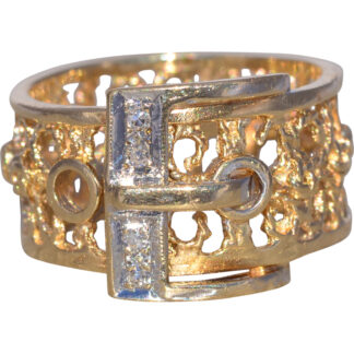 The Buckle Motif: Natural Diamond Ring in Yellow and White Gold