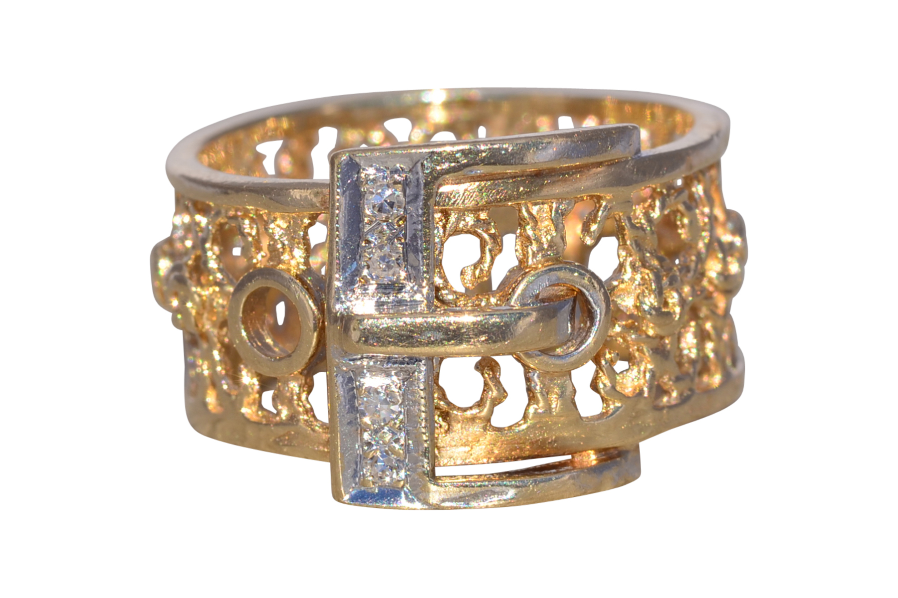 The Buckle Motif: Natural Diamond Ring in Yellow and White Gold