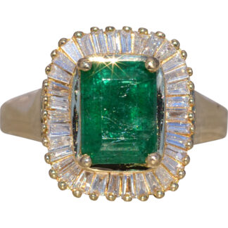 The Emerald Crest: Emerald and Diamond Ring in 14 Karat Yellow Gold