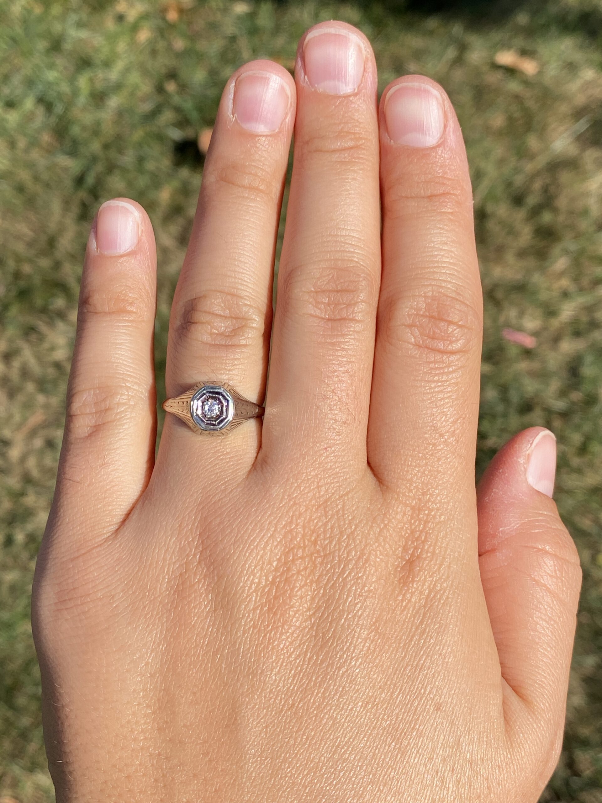The Octagonal Whisper: Old Mine Cut Natural Diamond Ring in White Gold - Image 8