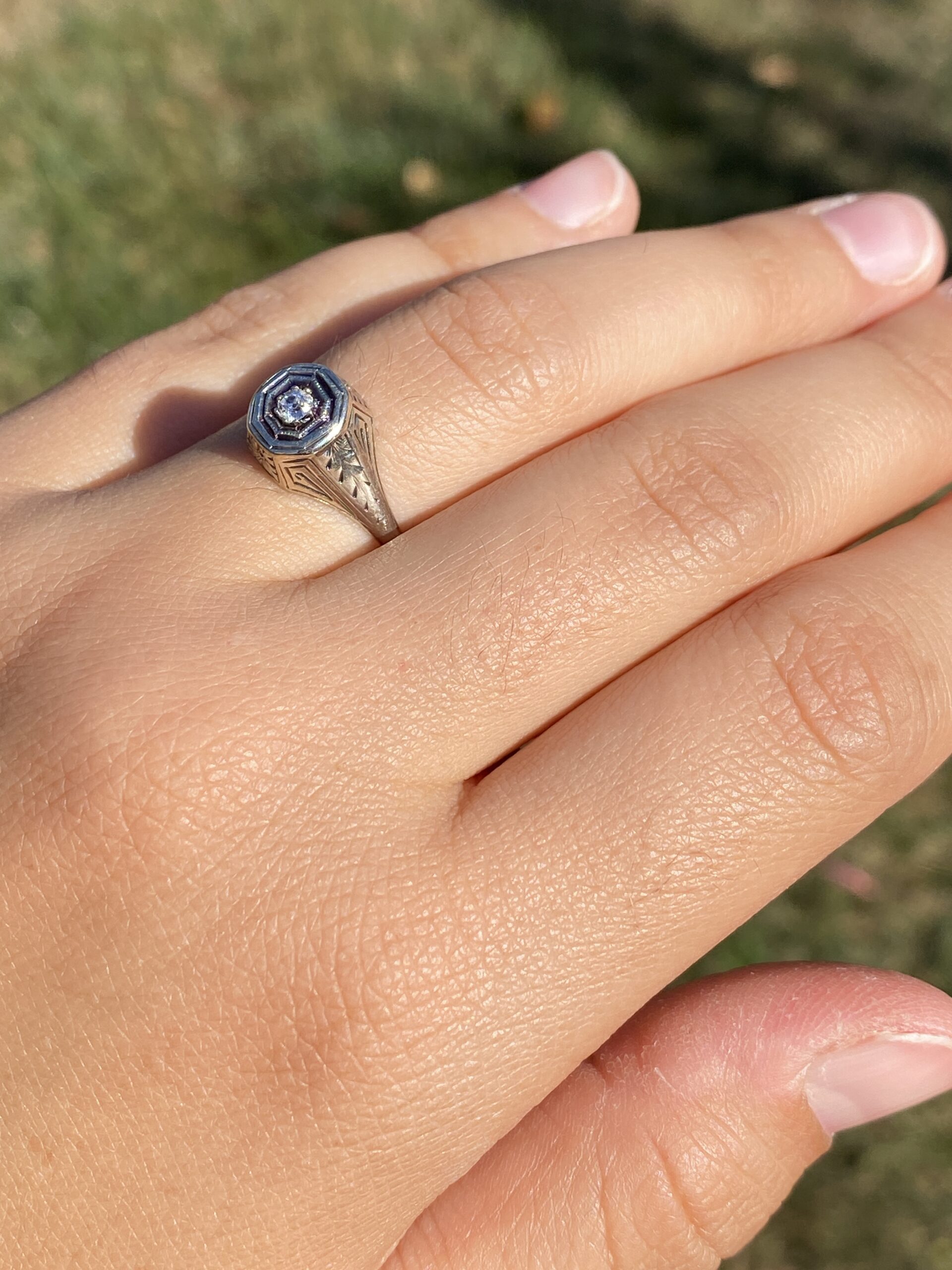 The Octagonal Whisper: Old Mine Cut Natural Diamond Ring in White Gold - Image 9