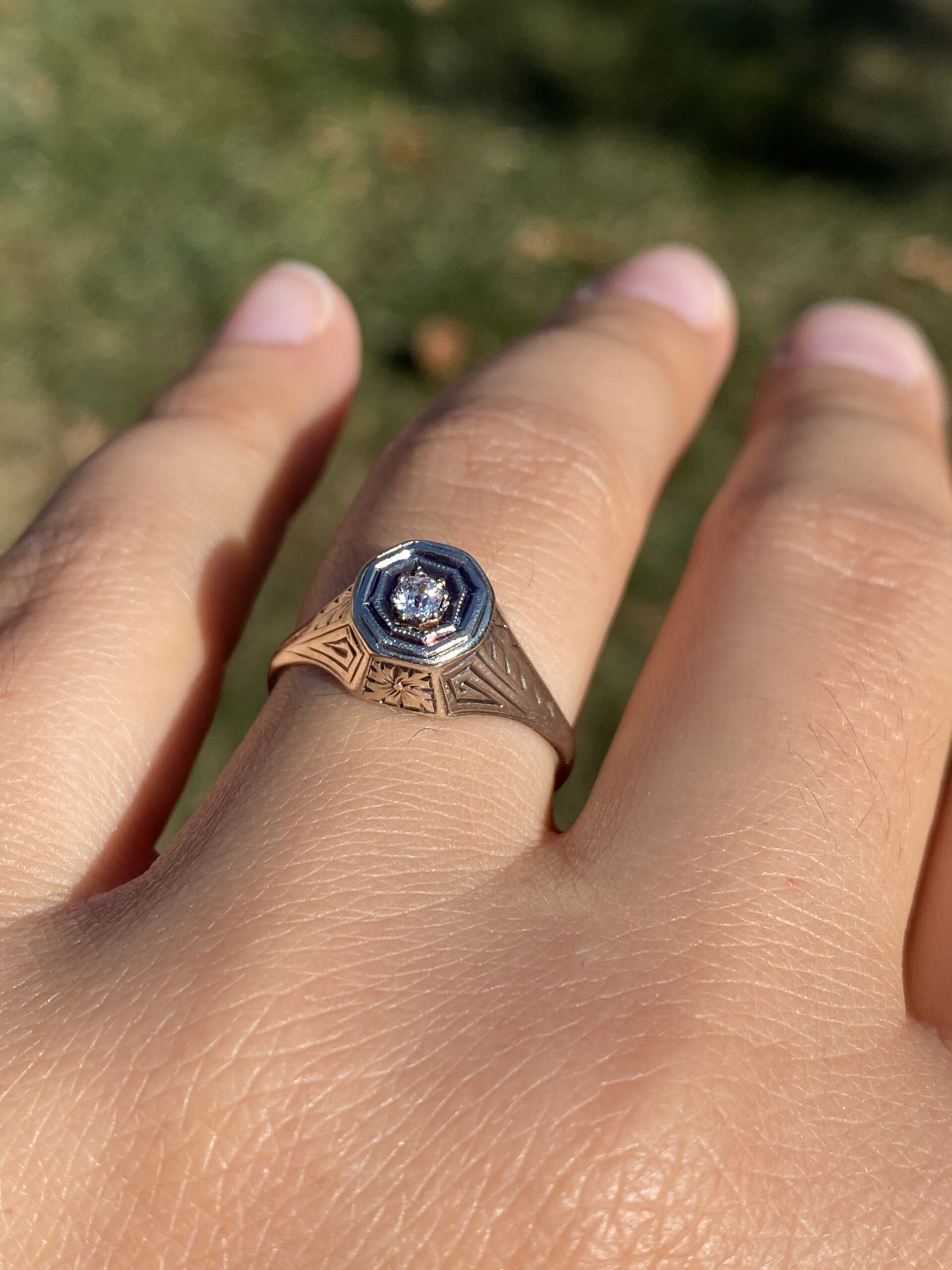 The Octagonal Whisper: Old Mine Cut Natural Diamond Ring in White Gold - Image 10