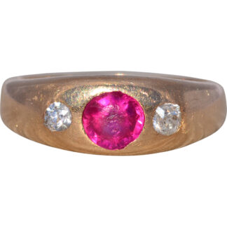 The Crimson Signet: Ruby and Natural Diamond Ring in Yellow Gold
