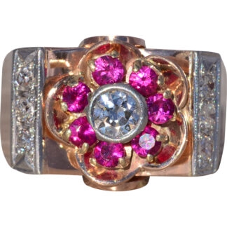 The Rosette Revival: Ruby and Natural Diamond Ring in 14 Karat Rose Gold