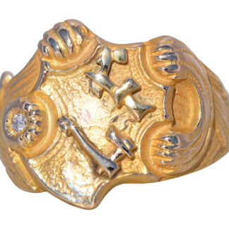The Deco Emblem: Antique Natural Diamond Signet Ring in Yellow Gold
