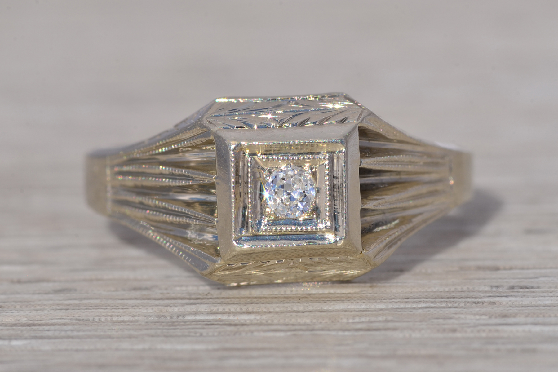 The Gilded Regent: Men’s Natural Diamond Art Deco Engagement Ring in White Gold - Image 2
