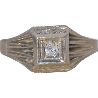 The Gilded Regent: Men’s Natural Diamond Art Deco Engagement Ring in White Gold